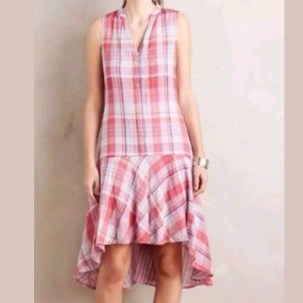 Anthropologie Pink Plaid Pippa Swing Dress…